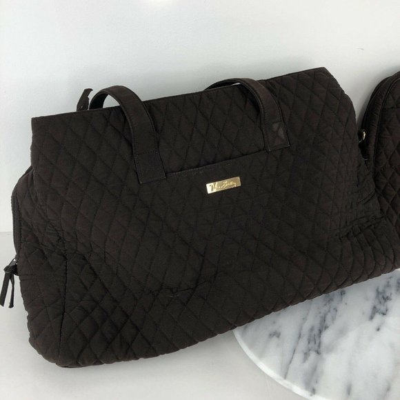 VERA BRADLEY Quilted Espresso XL Tote Weekender Carry On Bag & Laptop Briefcase - Picture 2 of 12